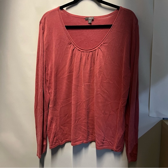 J Jill Womens Mauve Silk Long Sleeve Pleated Neck Pullover Sweater blouse XL - Picture 2 of 10